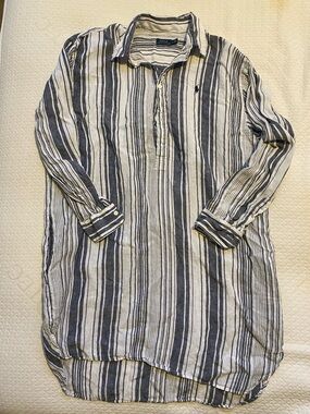 Polo Ralph Lauren Striped Linen Shirt Dress or Cover Up- Navy & White, Sz Large
